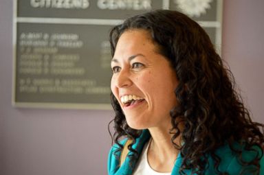 PHOTO: Xochitl Torres Small, a Democratic candidate for Congress, speaks to voters at a an event in Las Cruces, N.M., May 24, 2018.