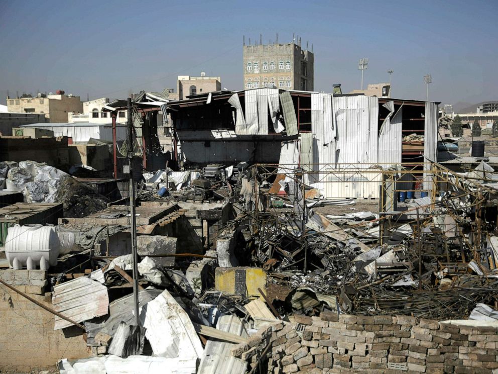 PHOTO: The site of an airstrike by Saudi-led coalition in Sanaa, Yemen, April 10, 2019.