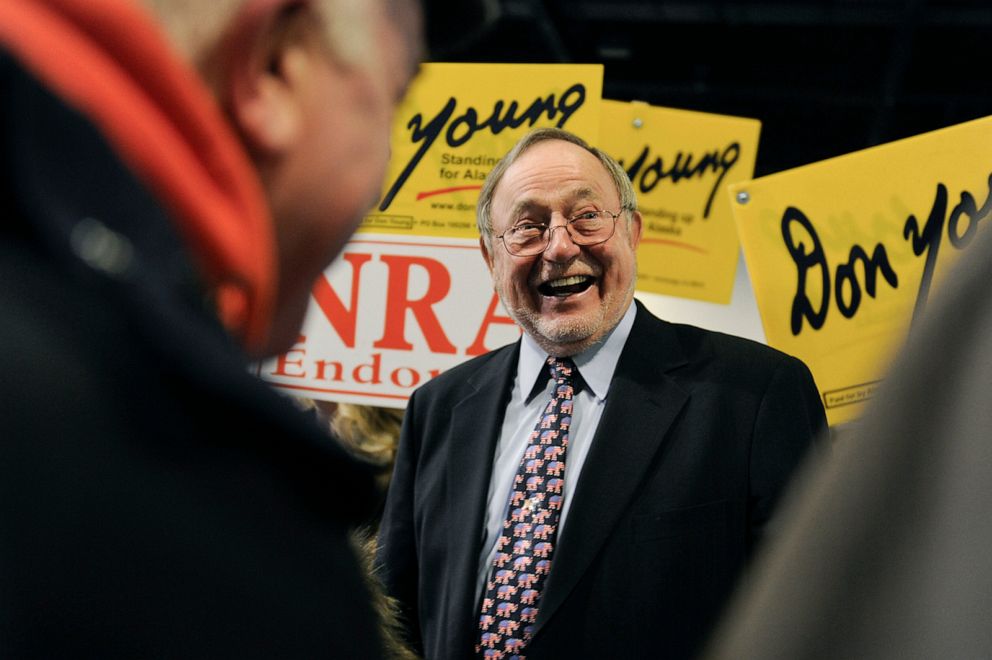 PHOTO: Rep. Don Young greets supporters at the Dena'ina Center, Nov. 6, 2012, in Anchorage, Alaska. 