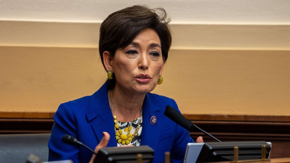 PHOTO: Rep. Young Oak Kim questions Secretary of State Antony Blinken during a hearing of the House Committee on Foreign Affairs on Capitol Hill on March 10, 2021, in Washington.