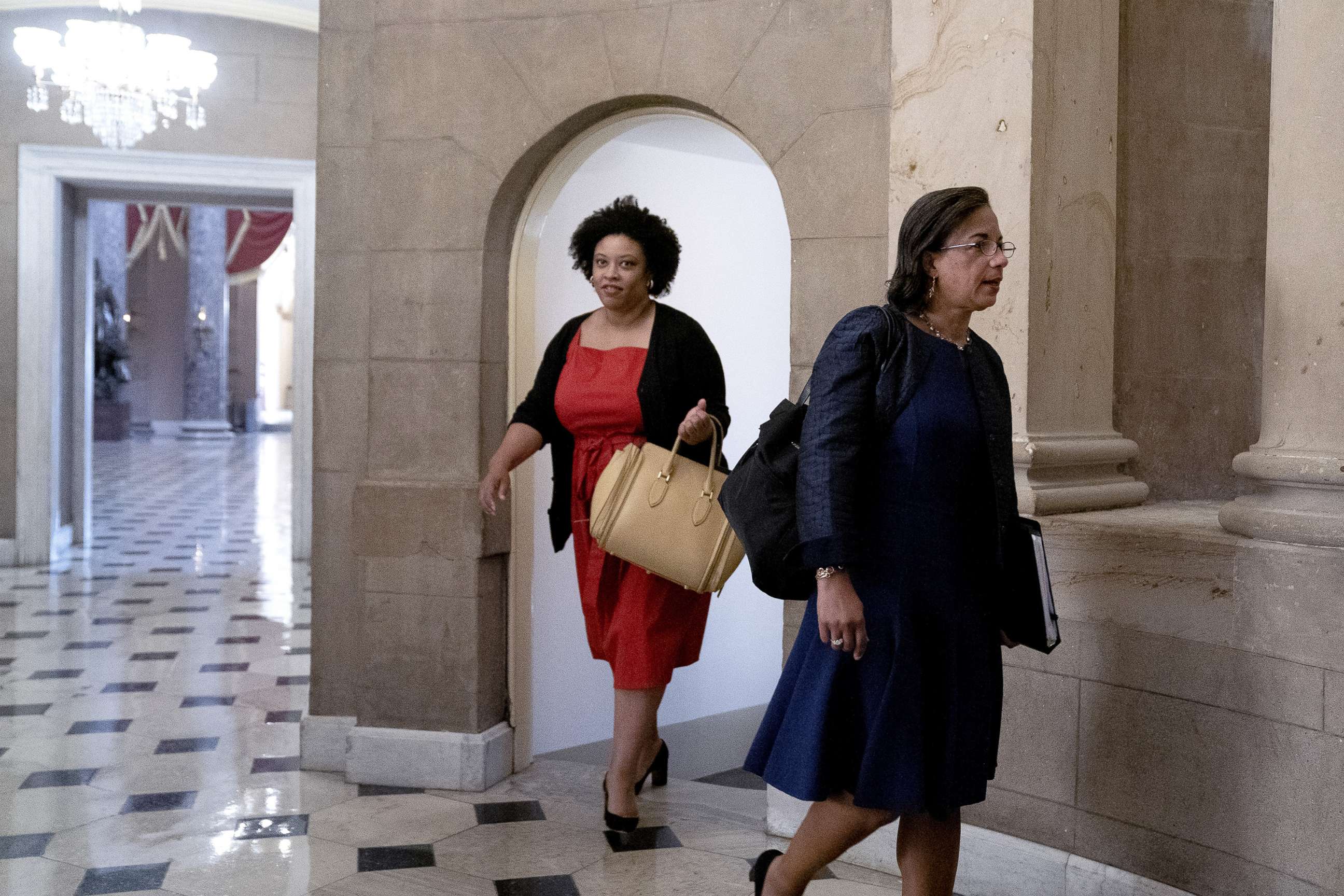 PHOTO: Shalanda Young, acting director of the Office of Management and Budget (OMB), left, arrives for a meeting, along with Susan Rice, Domestic Policy Council Director, right, at the U.S. Capitol in Washington, D.C., June 23, 2021.