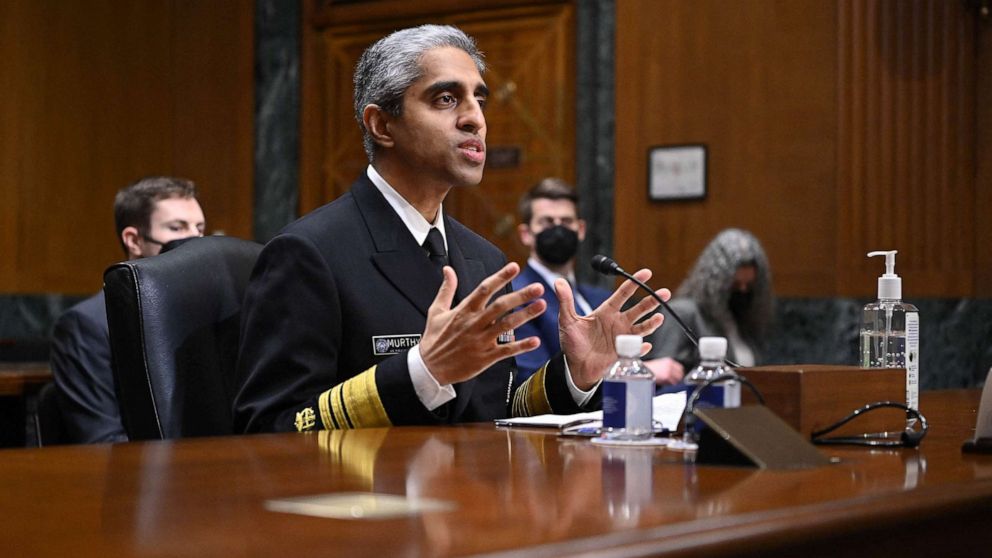 PHOTO: Surgeon General Vivek Murthy testifies before the Senate Finance Committee on youth mental health on Capitol Hill, Feb. 8, 2022.