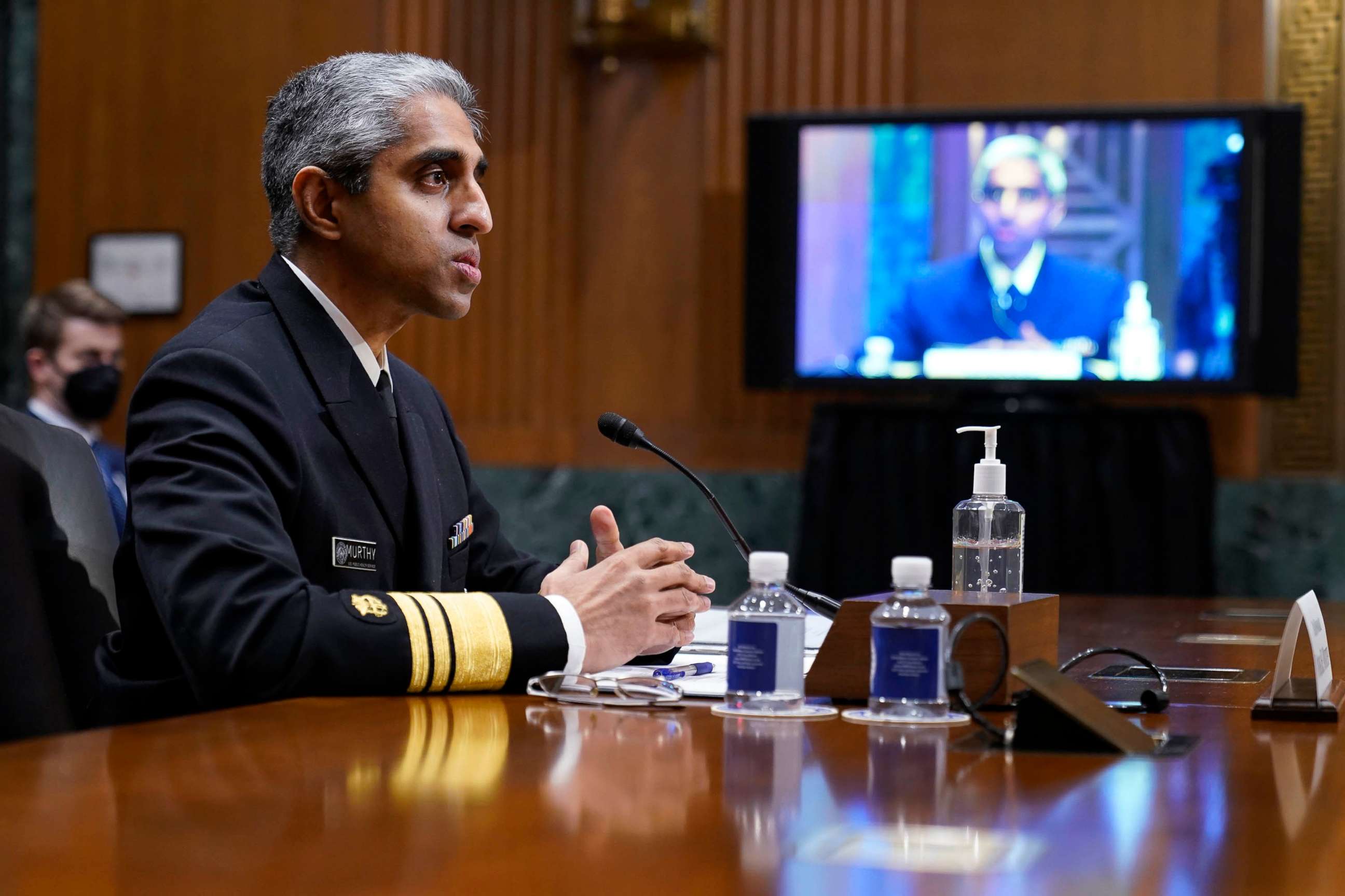 PHOTO: Surgeon General Dr. Vivek Murthy testifies on youth mental health care before the Senate Finance Committee on Capitol Hill, Feb. 8, 2022.