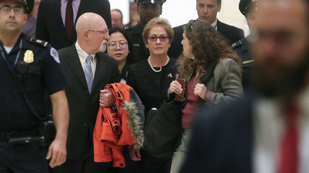 PHOTO: Former U.S. ambassador to Ukraine Marie Yovanovitch arrives to testify in the U.S. House of Representatives impeachment inquiry into President Trump on Capitol Hill in Washington, D.C., Oct. 11, 2019.