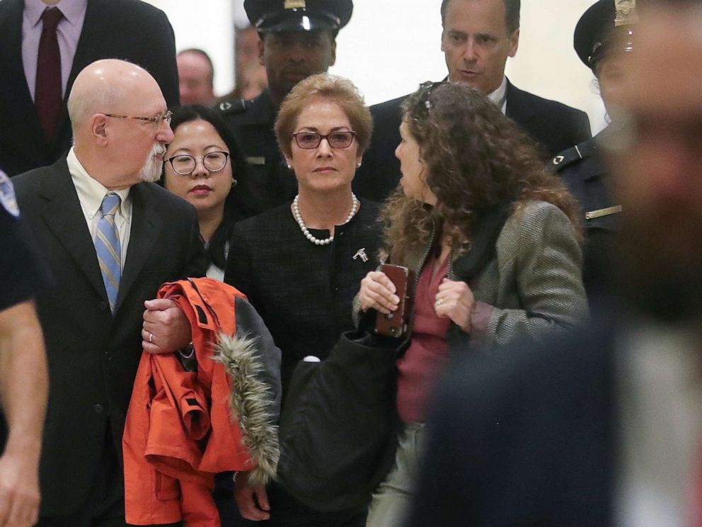 PHOTO: Former U.S. ambassador to Ukraine Marie Yovanovitch arrives to testify in the U.S. House of Representatives impeachment inquiry into President Trump on Capitol Hill in Washington, D.C., Oct. 11, 2019.