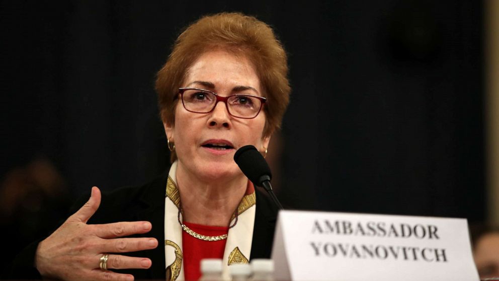 PHOTO: File photo of former U.S. Ambassador to Ukraine Marie Yovanovitch testifying before the House Intelligence Committee in the Longworth House Office Building on Capitol Hill, Nov. 15, 2019, in Washington.