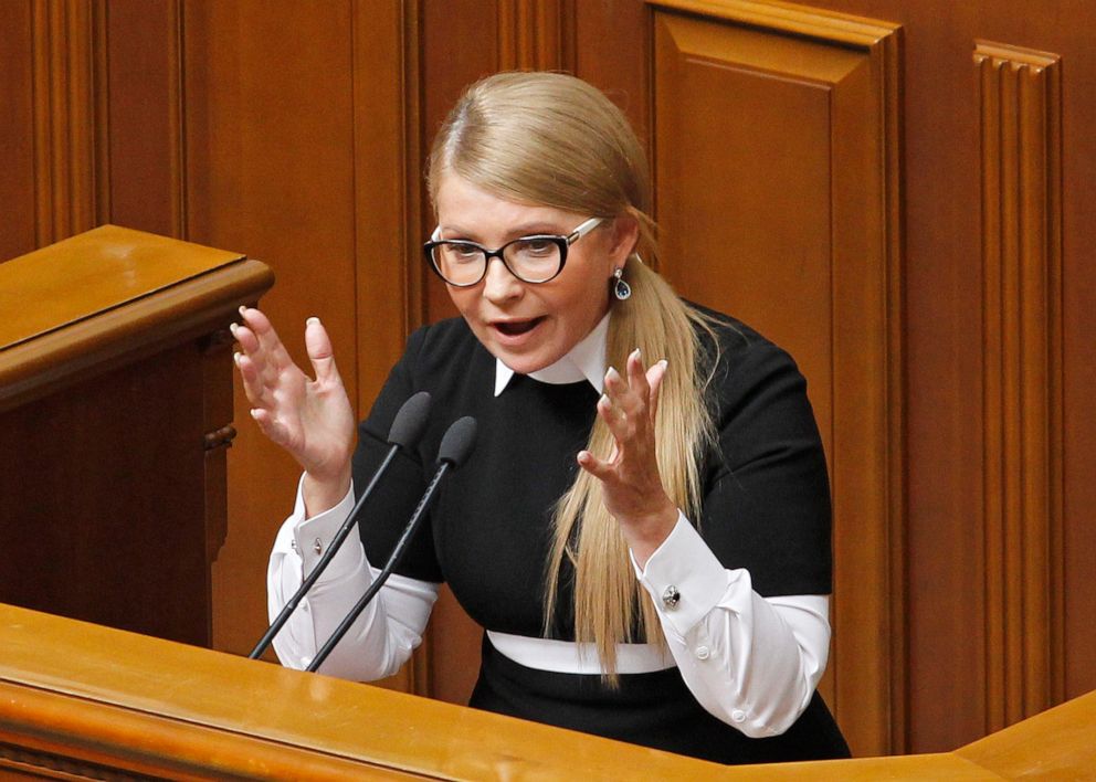 PHOTO: Leader of the 'Batkivshchyna' ('The Motherland') political party Yulia Tymoshenko speaks during a Parliament session of Verkhovna Rada, in Kyiv, Ukraine, Oct. 2, 2019.