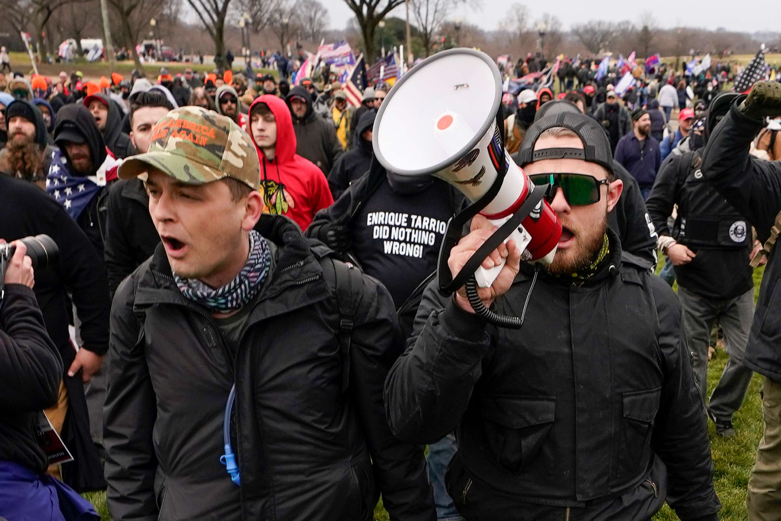 PHOTO: Proud Boys members Zachary Rehl, left, and Ethan Nordean, walk toward the Capitol in Washington, in support of President Donald Trump, Jan. 6, 2021.