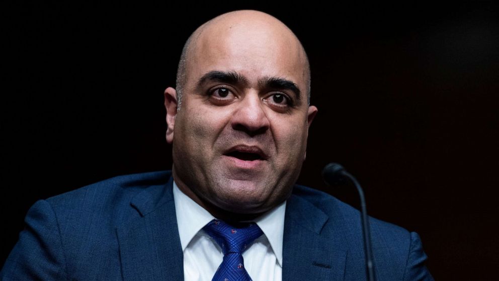 PHOTO: In this April 28, 2021, file photo, Zahid N. Quraishi, nominee to be US District Judge for the District of New Jersey, testifies  during a Senate Judiciary Committee hearing on Capitol Hill in Washington, D.C.