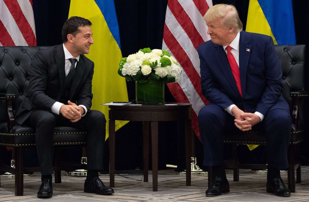 PHOTO: Ukrainian President Volodymyr Zelensky and President Donald Trump meet in New York on Sept.25, 2019, on the sidelines of the United Nations General Assembly.