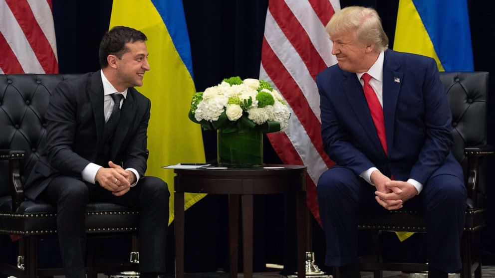 PHOTO: Ukrainian President Volodymyr Zelensky and President Donald Trump meet in New York on Sept.25, 2019, on the sidelines of the United Nations General Assembly.