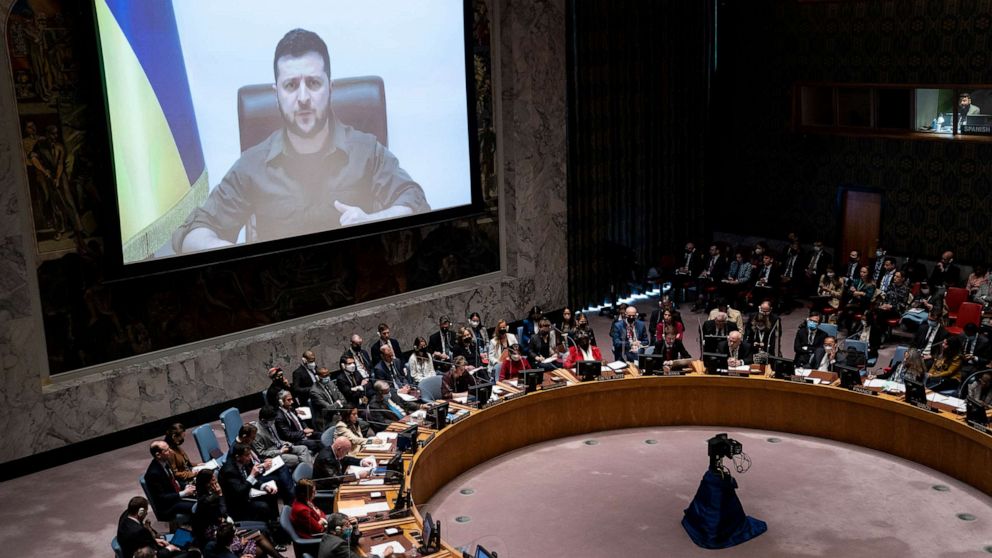 Ukrainian President Volodymyr Zelenskyy spoke to members of the UN Security Council amid international outrage of alleged atrocities in Bucha, Ukraine. 