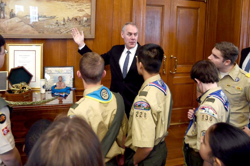 PHOTO: Secretary of the Interior Ryan Zinke in his office in a photo posted to his Twitter account, March 1, 2018.