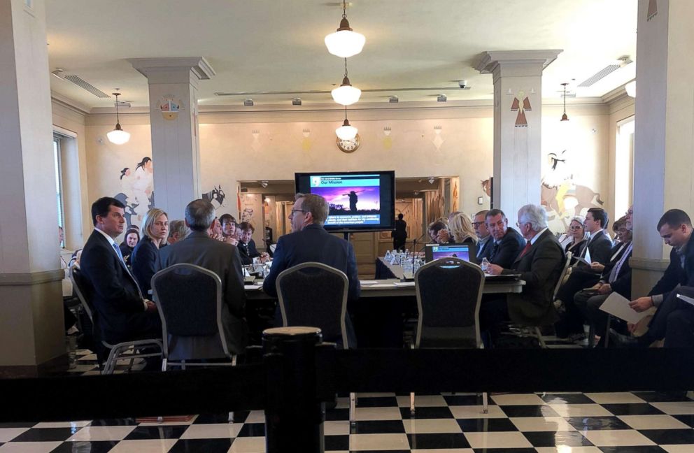 PHOTO: Principal Deputy Director of the U.S. Fish and Wildlife Service Greg Sheehan, center, prepares for the first meeting of the International Wildlife Conservation Council at the Department of Interior in Washington, DC