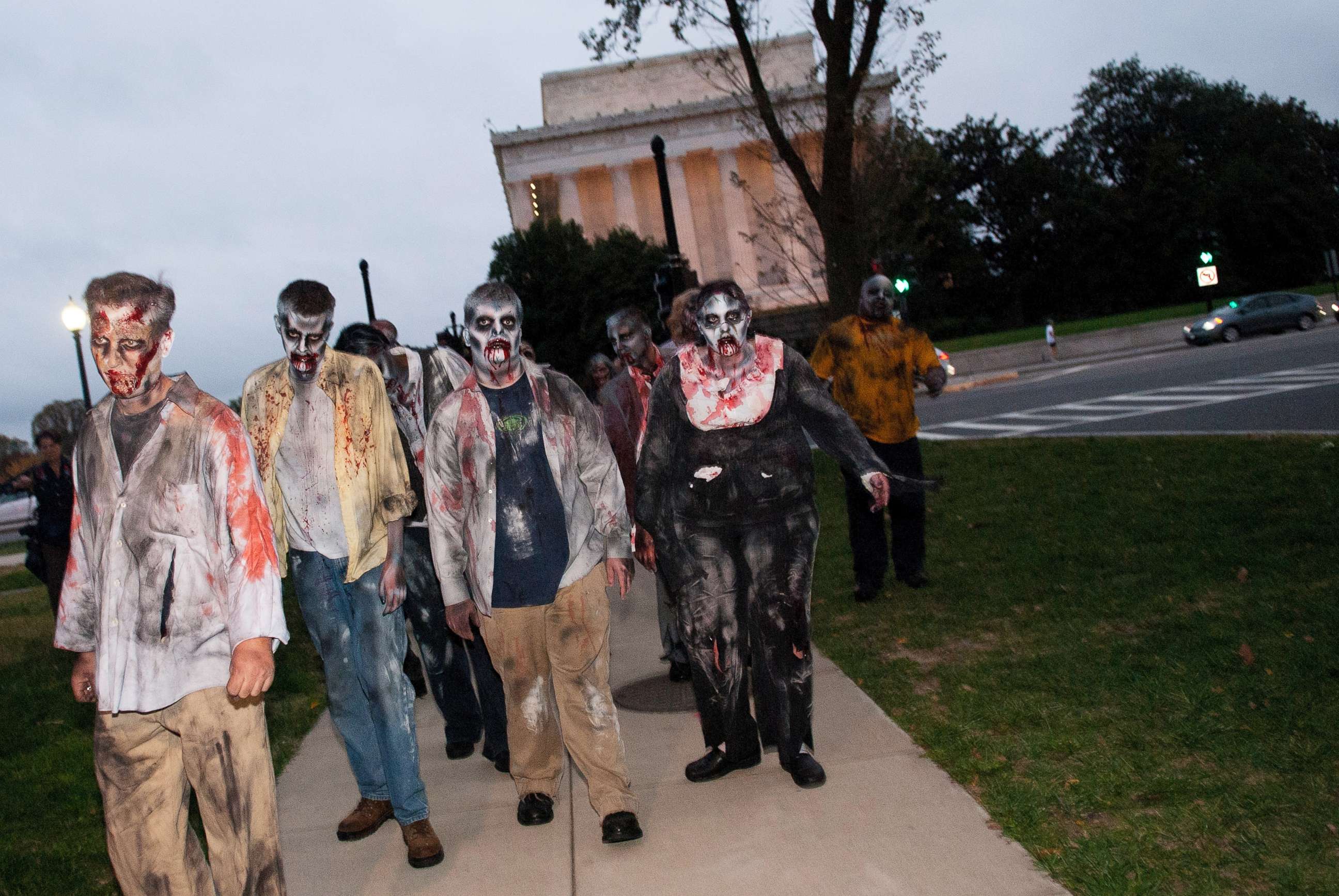 PHOTO: Zombies walk the streets during the Worldwide Zombie Invasion at Lincoln Memorial, in this file photo dated Oct. 26, 2010, in Washington.