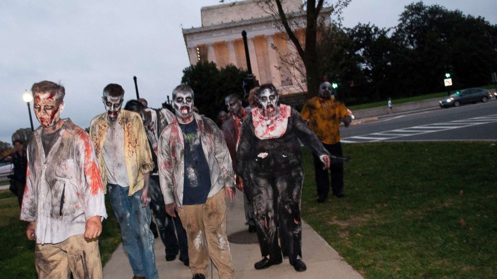 PHOTO: Zombies walk the streets during the Worldwide Zombie Invasion at Lincoln Memorial, in this file photo dated Oct. 26, 2010, in Washington.