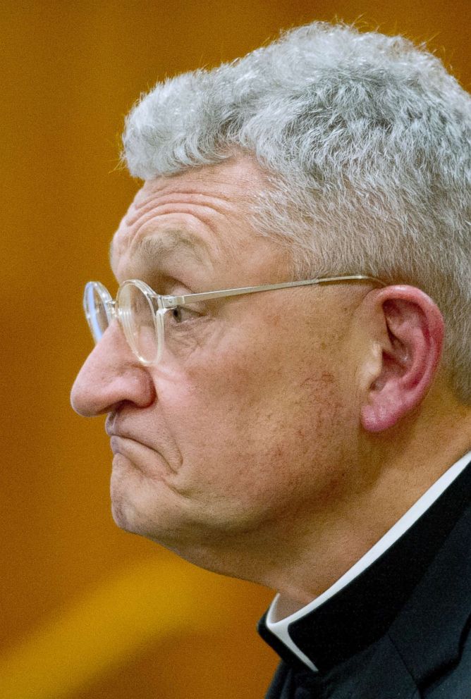 PHOTO: Pittsburgh Bishop David Zubik speaks to the media after the release of a grand jury report on sexual abuse by clergy in the Pittsburgh Diocese and five other dioceses in Pennsylvania, Aug. 14, 2018, in Pittsburgh. 