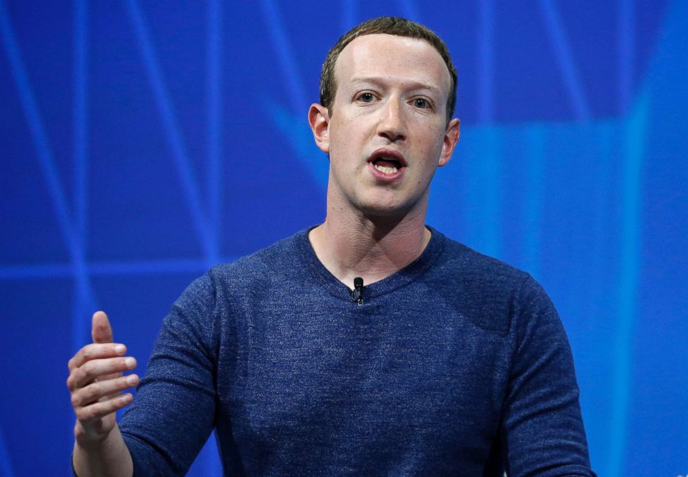 PHOTO: Facebook's founder and CEO Mark Zuckerberg speaks to participants during the Viva Technologie show at Parc des Expositions Porte de Versailles on May 24, 2018 in Paris, France.