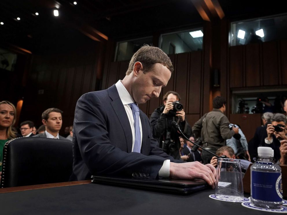 PHOTO: Facebook co-founder, Chairman and CEO Mark Zuckerberg awaits to testify before a combined Senate Judiciary and Commerce committee hearing in the Hart Senate Office Building on Capitol Hill, April 10, 2018, in Washington, DC.