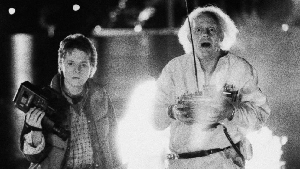 Michael J. Fox and Christopher Lloyd are pictured in a scene from "Back to the Future."