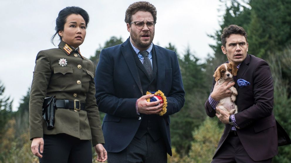 From left, Diana Bang, Seth Rogen, and James Franco are pictured in "The Interview." 