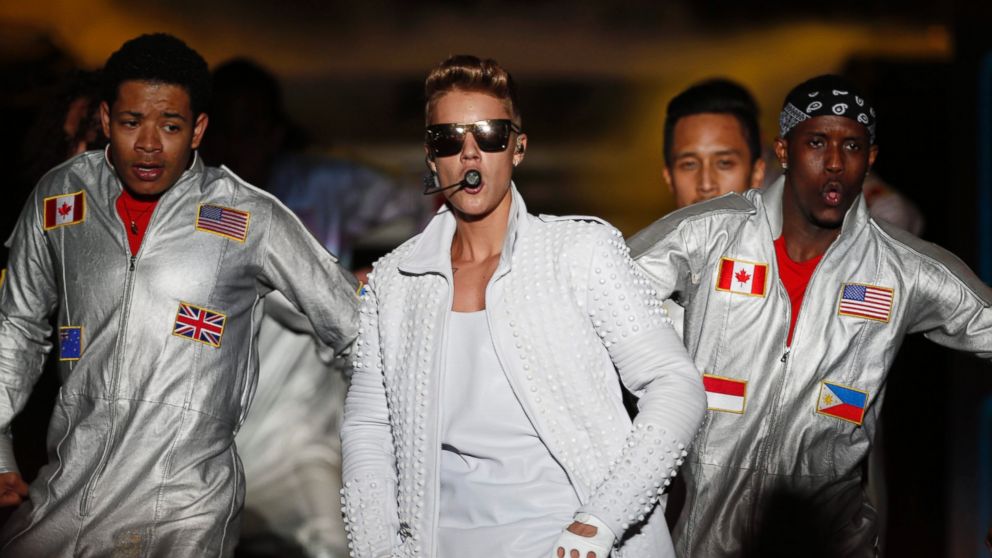 Canada's pop star Justin Bieber performs in concert during his Believe world tour in Asuncion, Paraguay on Nov. 6, 2013.