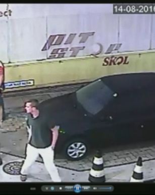 Surveillance video from Brazil's Globo TV shows U.S. swimmers at a gas station in Brazil.