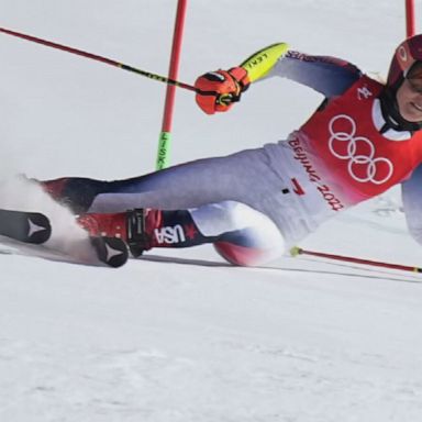 Mikaela Shiffrin, 26, fell during her first run, disqualifying her from the event.
