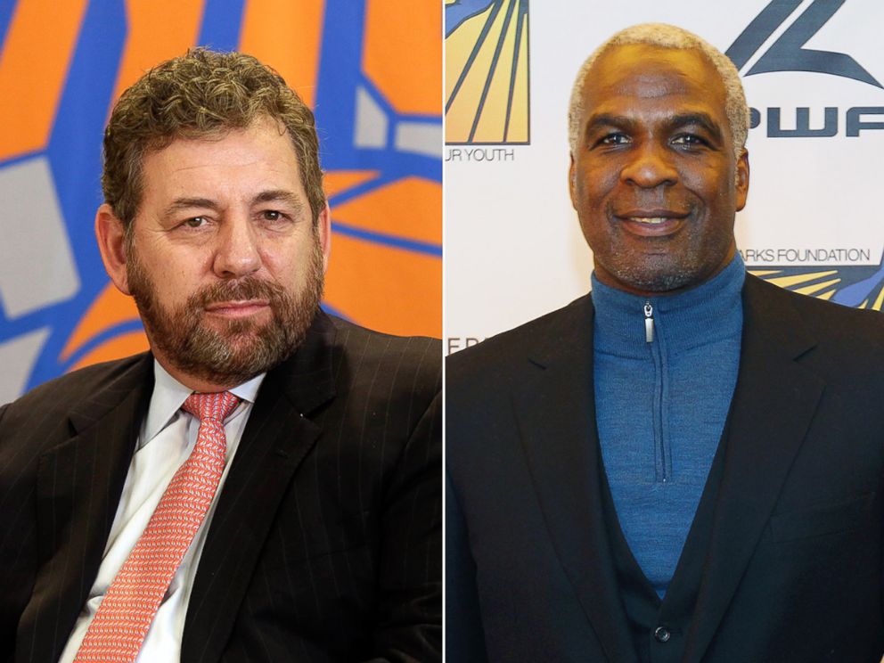 PHOTO:New York Knicks owner James Dolan listens to a question during a news conference in New York on March 18, 2014. Former New York Knicks player Charles Oakley poses for a photo at the Knickerbocker hotel on Feb. 11, 2015 in New York.
