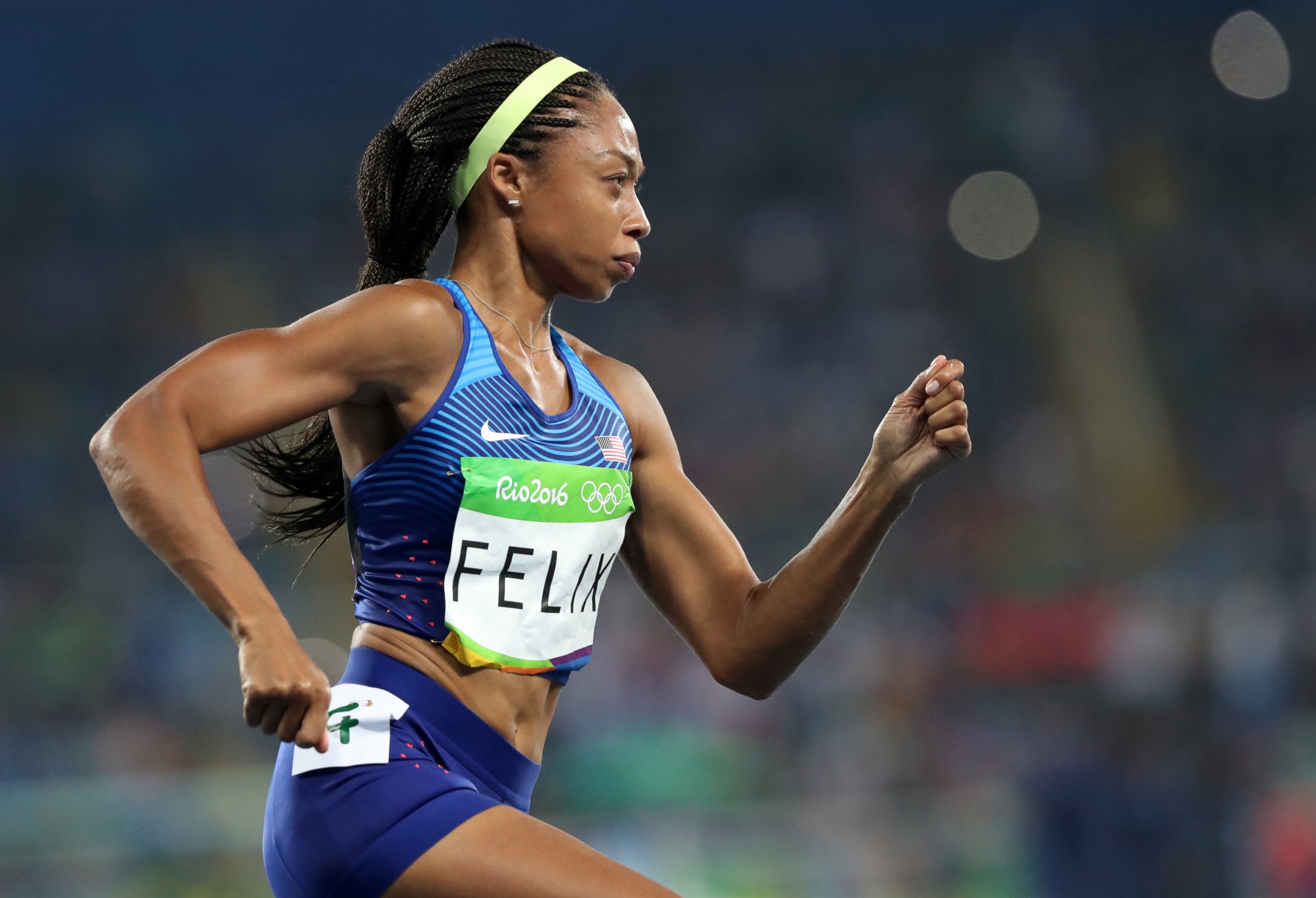 PHOTO: United States' Allyson Felix competes in the women's 400-meter final during the 2016 Summer Olympics in Rio de Janeiro, Aug. 15, 2016.