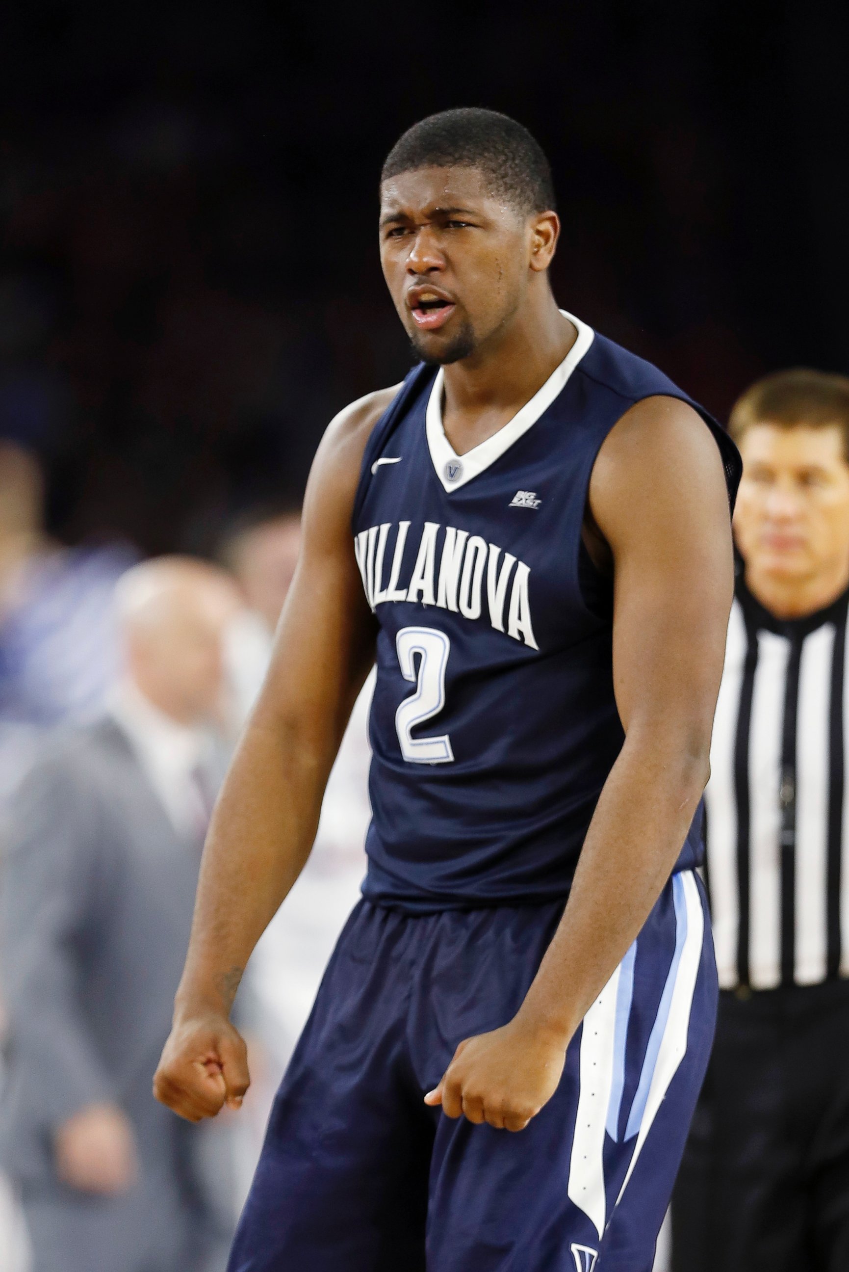 PHOTO: Villanova forward Kris Jenkins reacts to play against Oklahoma during the second half of the NCAA Final Four tournament college basketball semifinal game, April 2, 2016, in Houston