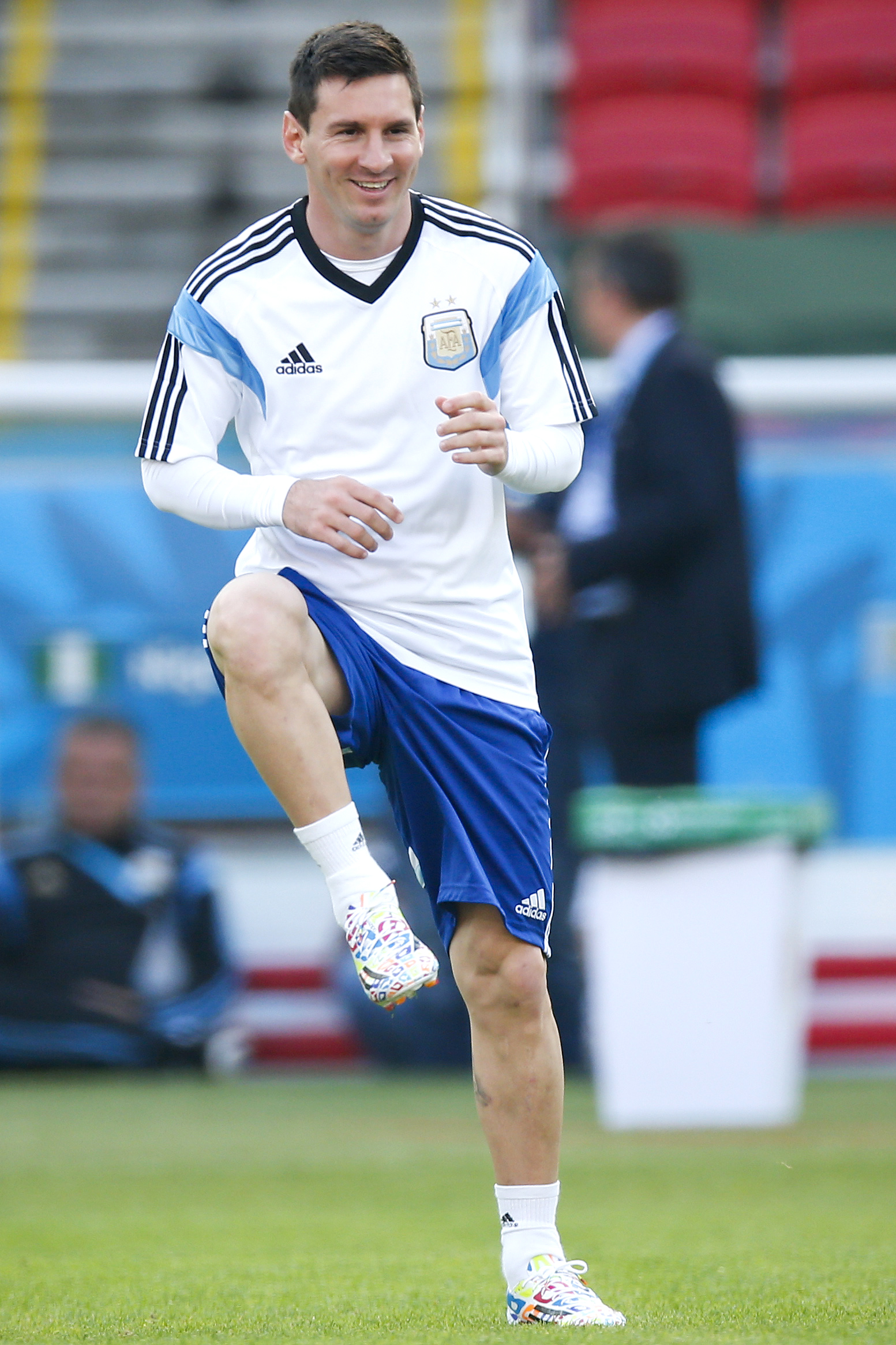 PHOTO: Argentina's Lionel Messi warms up during a training session at the Beira-Rio Stadium in Porto Alegre, Brazil, June 24, 2014.