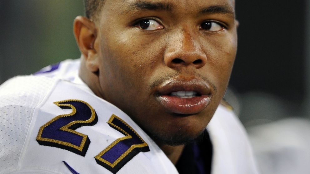Baltimore Ravens running back Ray Rice sits on the sideline in the first half of an NFL preseason football game against the San Francisco 49ers in Baltimore, in this Aug. 7, 2014 file photo.