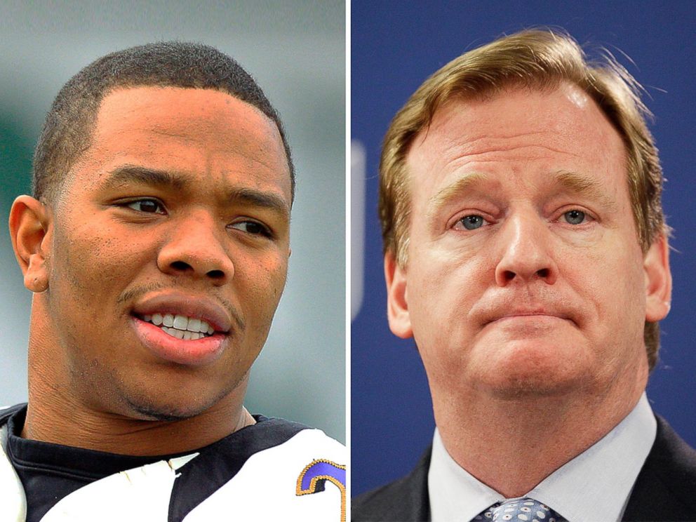 PHOTO: Right, Baltimore Ravens running back Ray Rice and NFL Commissioner Roger Goodell are seen in this file photo. 