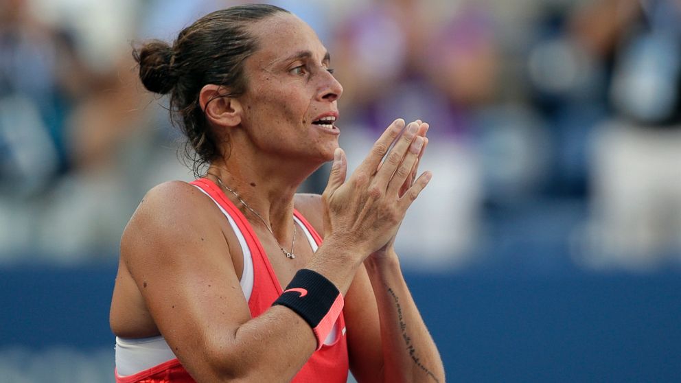 PHOTO: Roberta Vinci, of Italy, reacts after beating Serena Williams during a semifinal match at the U.S. Open tennis tournament, Sept. 11, 2015, in New York.