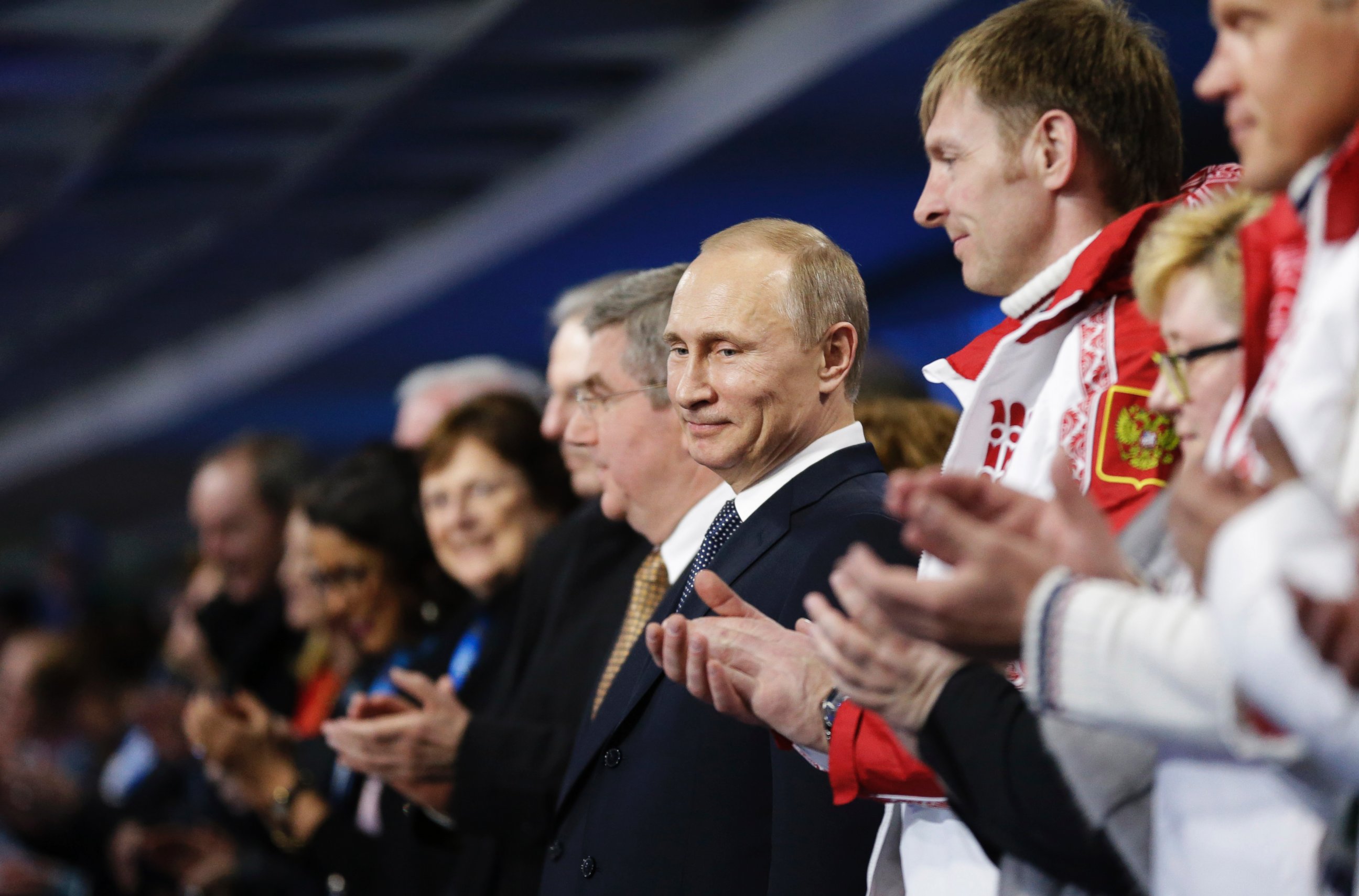 PHOTO: Russian President Vladimir Putin stands during the closing ceremony of the 2014 Winter Olympics, Sunday, Feb. 23, 2014, in Sochi, Russia. 