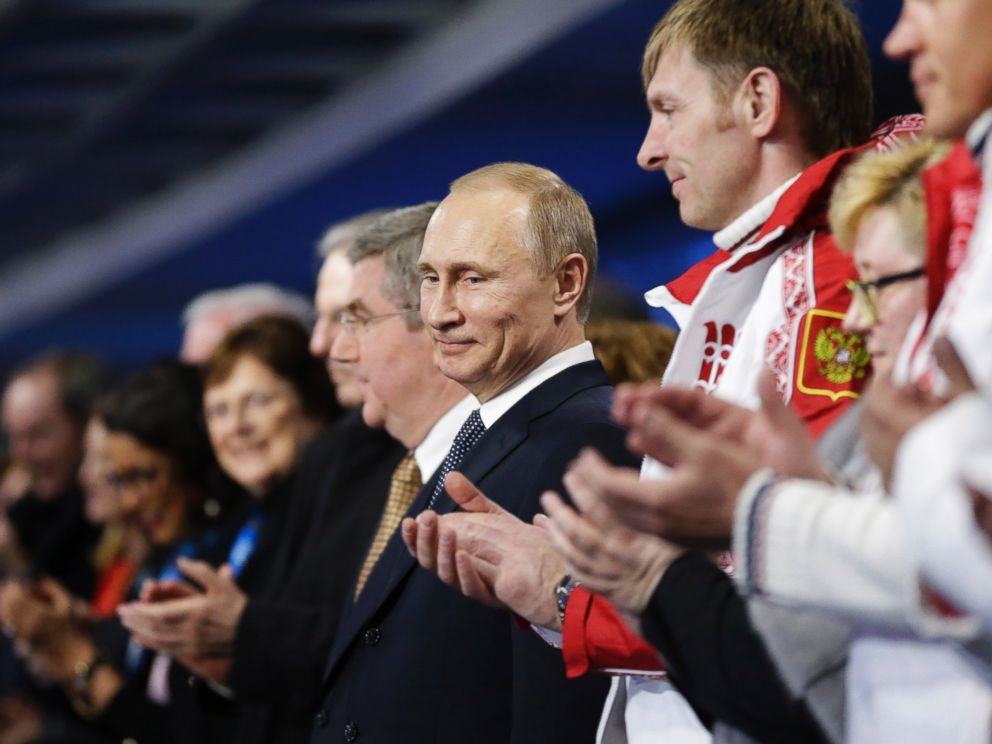 PHOTO: Russian President Vladimir Putin stands during the closing ceremony of the 2014 Winter Olympics, Sunday, Feb. 23, 2014, in Sochi, Russia.