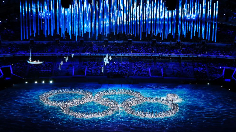PHOTO: Performers recreate the ring that did not open during the opening ceremony during the closing ceremony of the 2014 Winter Olympics, Sunday, Feb. 23, 2014, in Sochi, Russia.