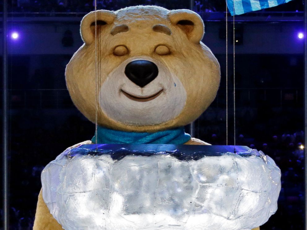 PHOTO: One of the Sochi Olympic mascots sheds a tear after extinguishing the Olympic flame during the closing ceremony of the 2014 Winter Olympics, Sunday, Feb. 23, 2014, in Sochi, Russia.