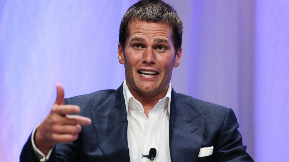 New England Patriots quarterback Tom Brady gestures during an event at Salem State University in Salem, Mass in this May 7, 2015 file photo.