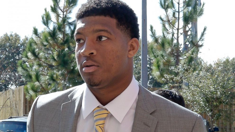 Florida State NCAA college football quarterback Jameis Winston arrives at Florida State's Materials Research building for his student code on conduct hearing on Dec. 2, 2014 in Tallahassee, Fla.