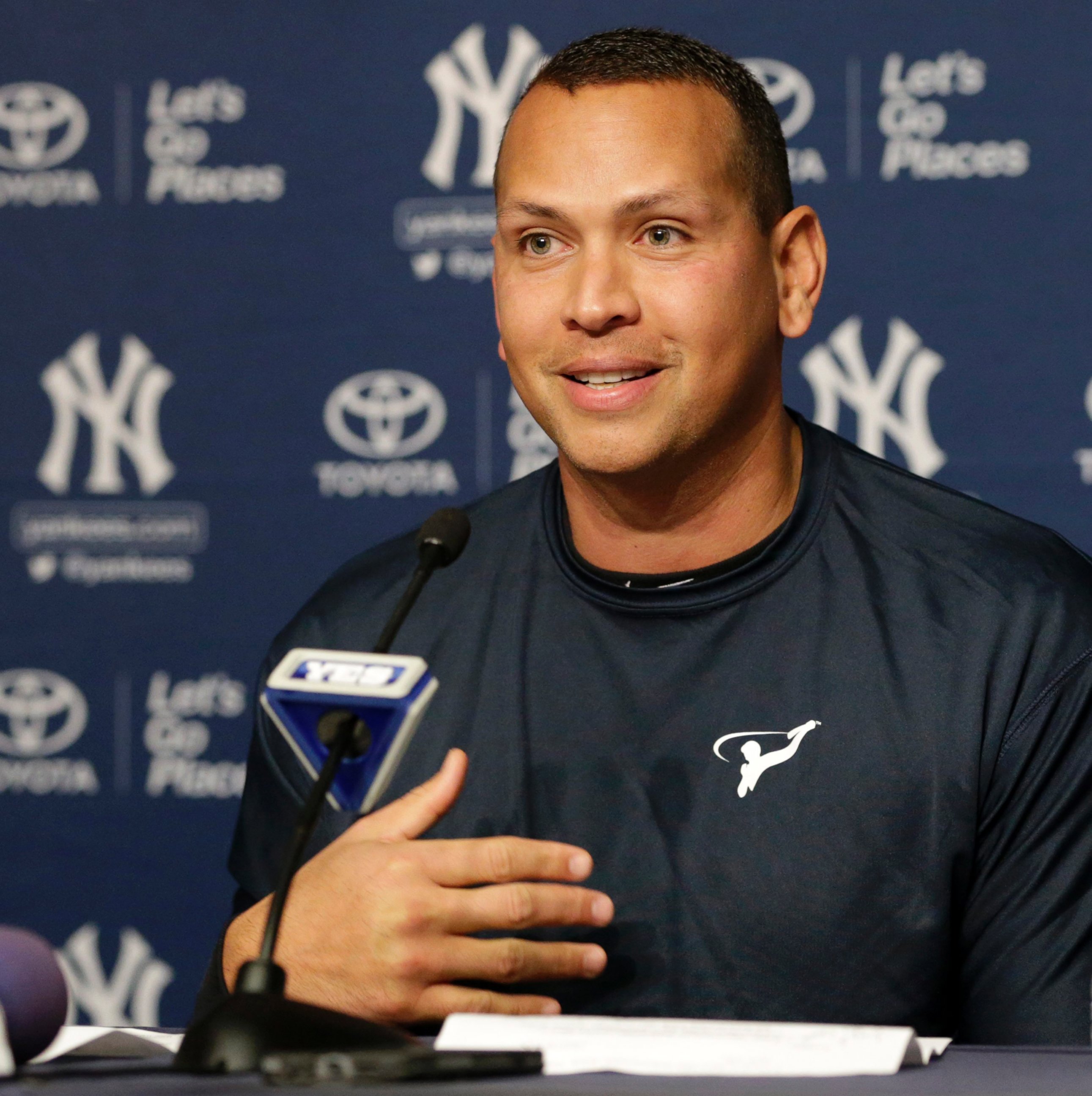 PHOTO: New York Yankees designated hitter Alex Rodriguez addresses the media to announce his retirement during a press conference at Yankee Stadium in the Bronx, New York, Aug. 87, 2016. 