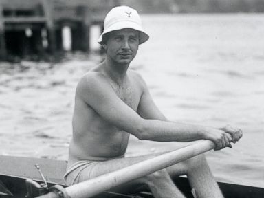 PHOTO: Cornelius Vanderbilt Whitney rows at the bow position in the Yale varsity second crew, which meets the Harvard seconds at the Yale-Harvard regatta.