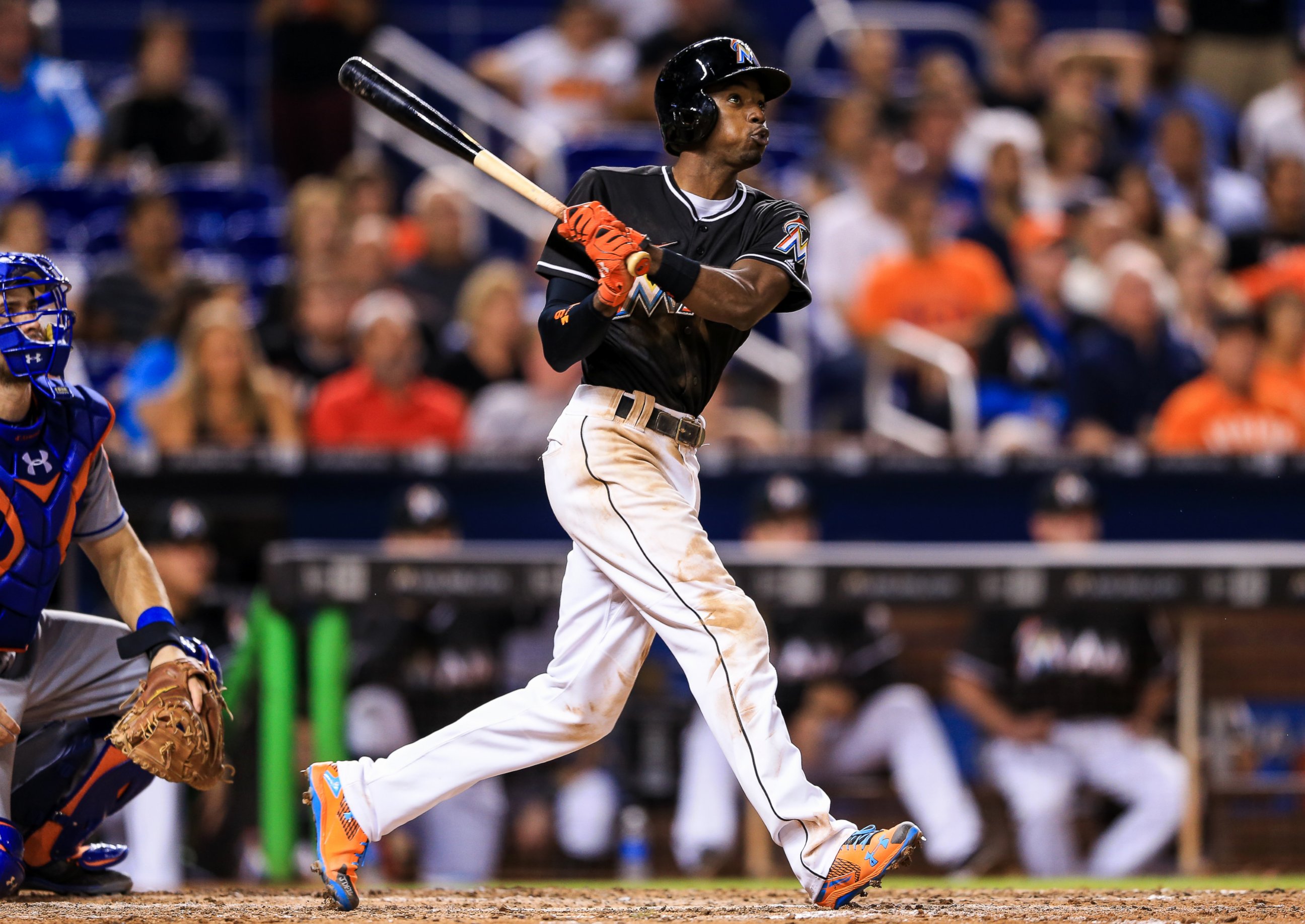 PHOTO: Dee Gordon of the Miami Marlins at bat during the game against the New York Mets at Marlins Park, on Sept. 26, 2016, in Miami. 