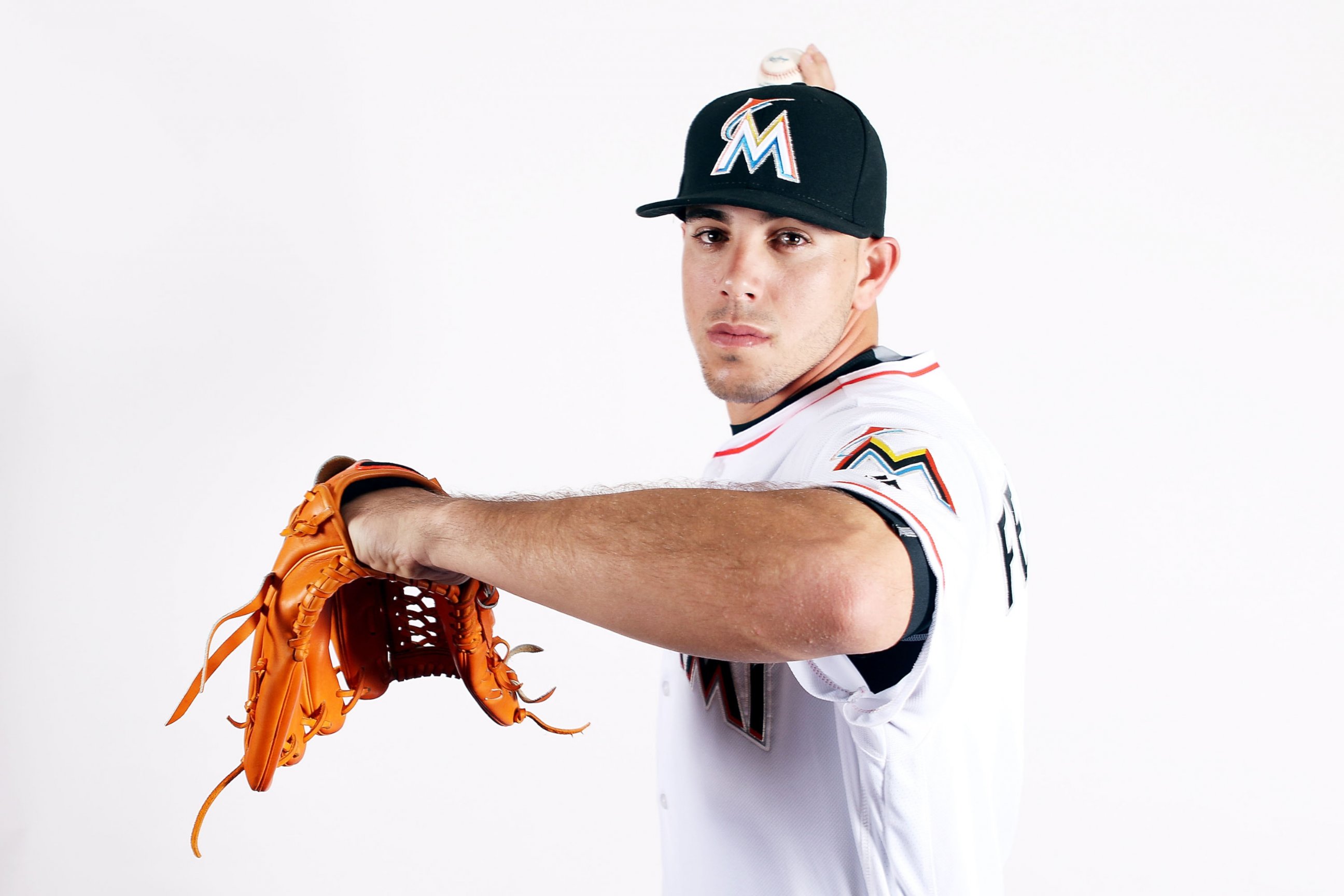 PHOTO: Pitcher Jose Fernandez of the Miami Marlins poses for photos on media day at Roger Dean Stadium on Feb. 24, 2016 in Jupiter, Florida. 