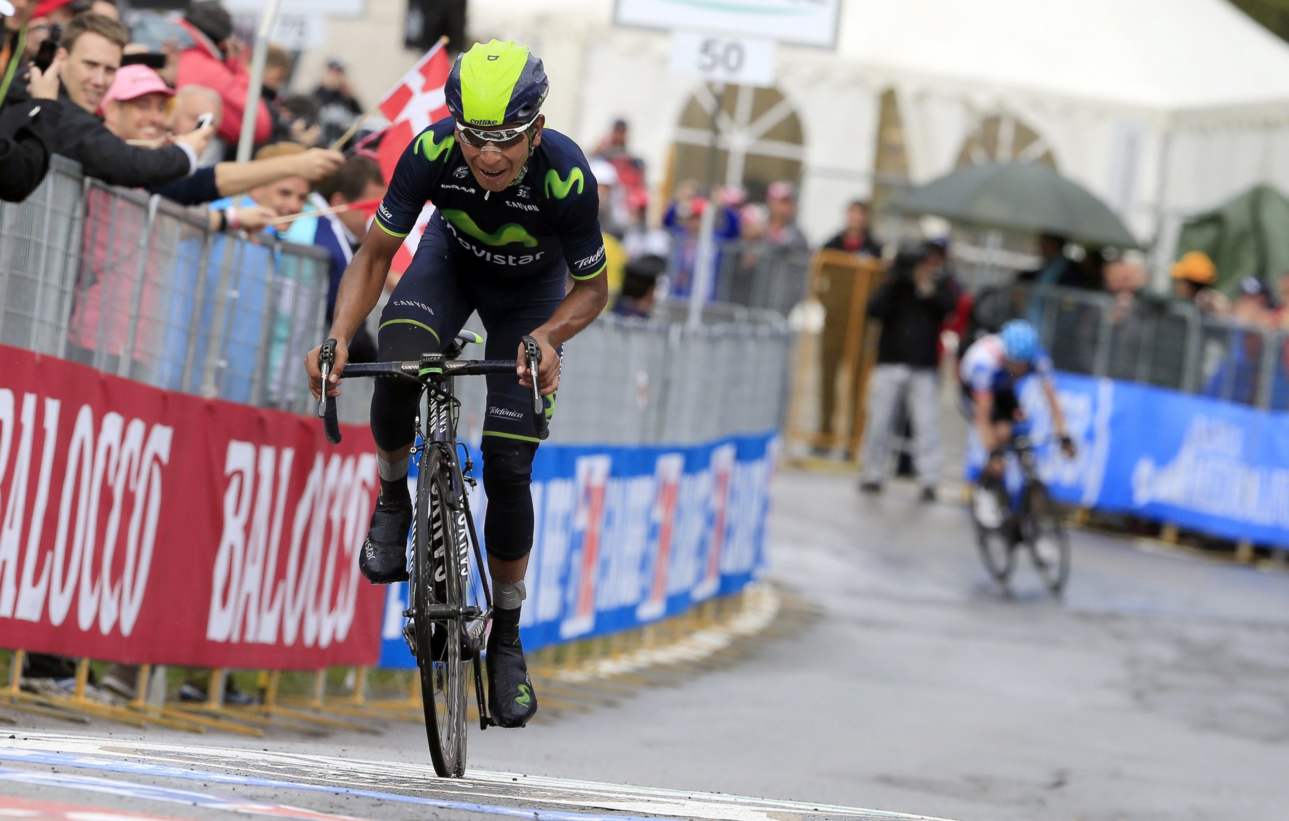 PHOTO: Colombia's Nairo Quintana rides and wins the 16th stage of the 97th Giro d'Italia (Tour of Italy) cycling race, 139 km from Ponte di Legno to Val Martello, on May 27, 2014 in Val Martello. 