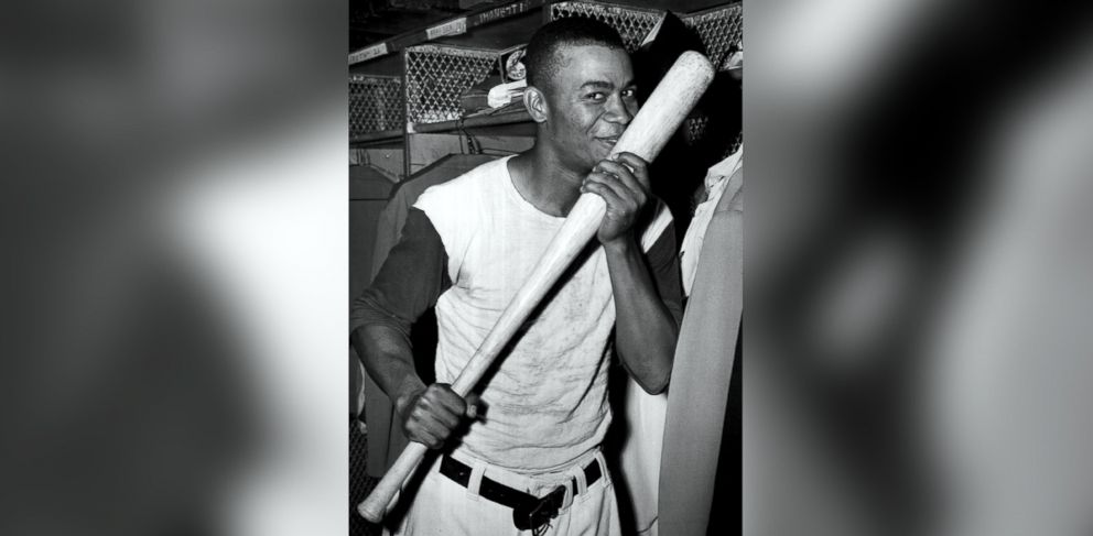 PHOTO: Larry Doby of the Cleveland Indians kisses the bat with which he hit a home run in game four of the 19448 World Series against the Boston Braves on October 9, 1948 at Cleveland Stadium in Cleveland, Ohio. Cleveland won game four 2-1. 