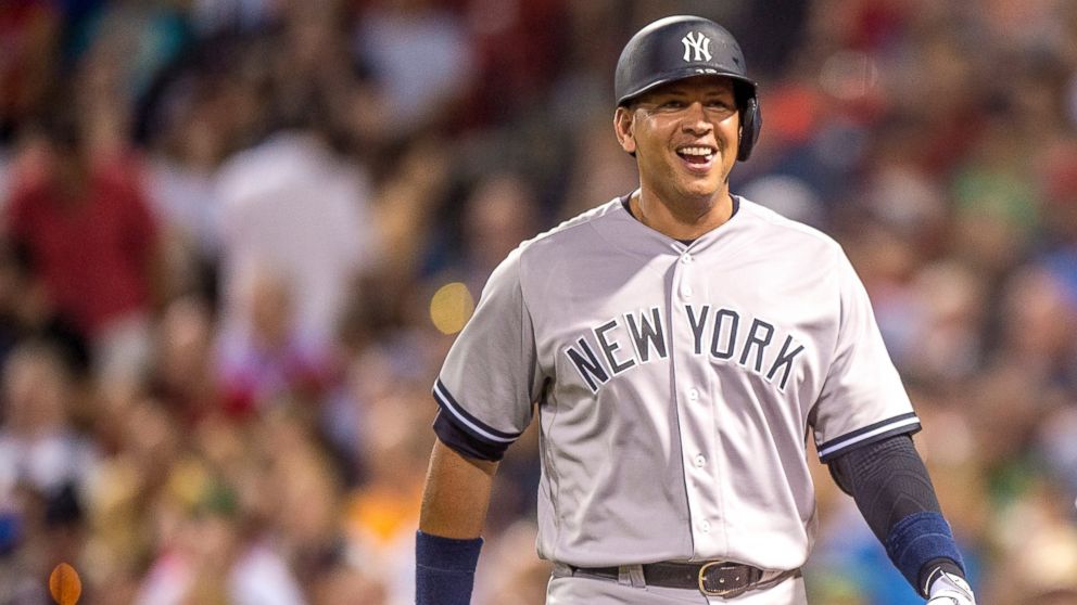 Photo: New York Yankees Alex Rodriguez reacts holding the MLB