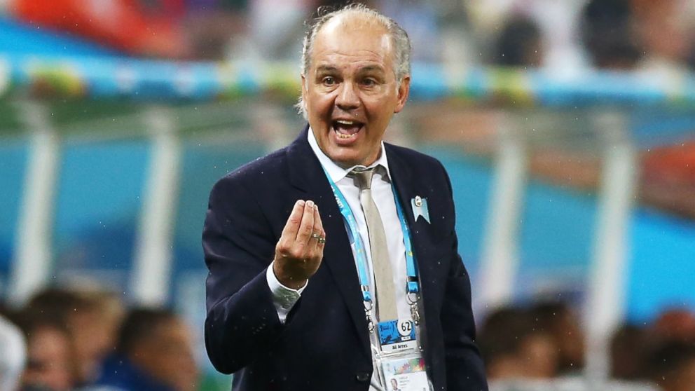 Head coach Alejandro Sabella of Argentina gestures during the 2014 FIFA World Cup Brazil Semi Final match between the Netherlands and Argentina at Arena de Sao Paulo on July 9, 2014 in Sao Paulo, Brazil. 