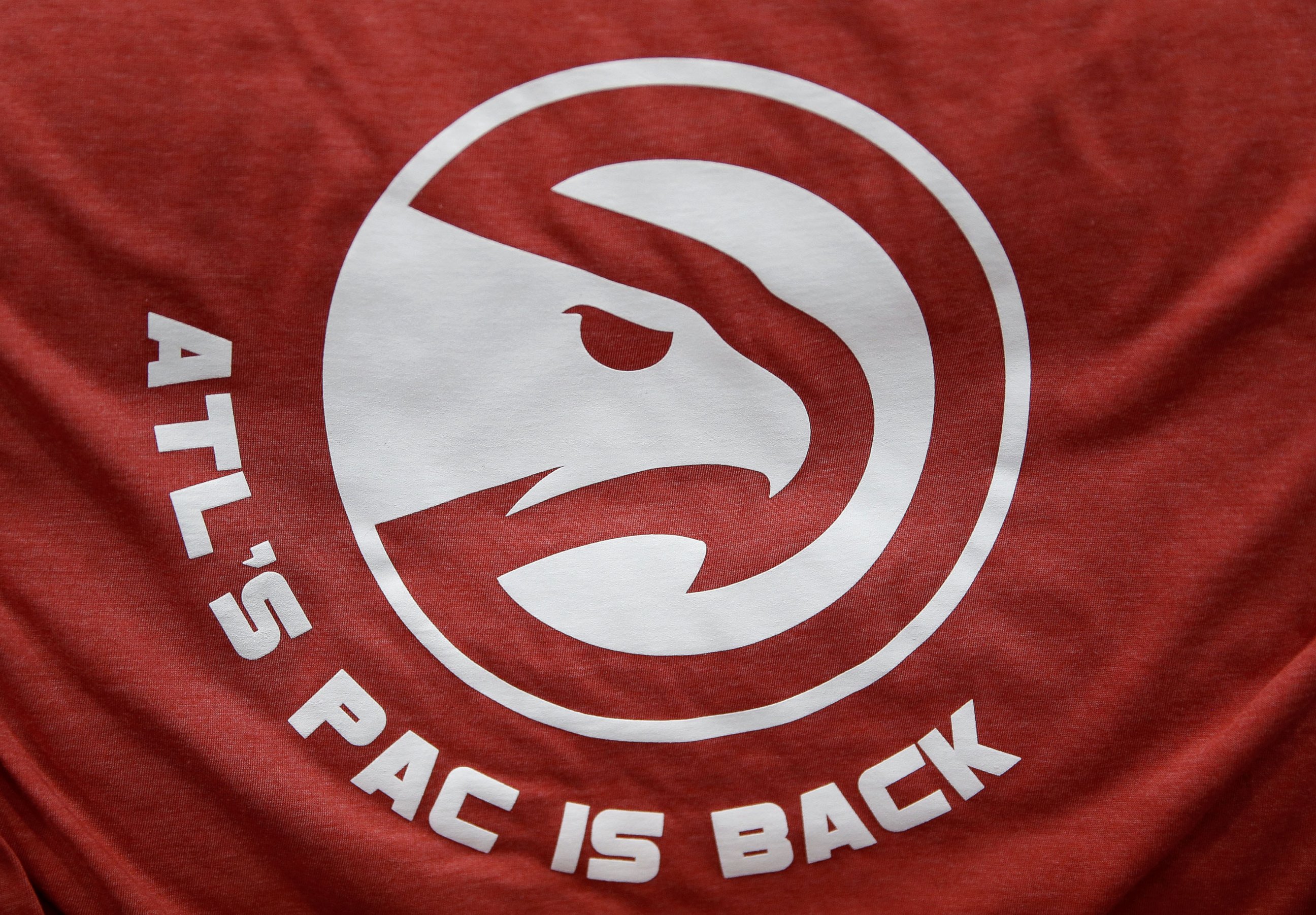 PHOTO: The Atlanta Hawks introduced their secondary logo on t-shirts that were distributed to fans during the 2014 NBA Playoffs at Philips Arena on May 1, 2014 in Atlanta, Ga.  
